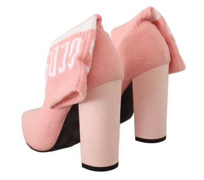 GCDS Rosa Wildleder Logo Socken Block Heel Stiefelette Schuhe