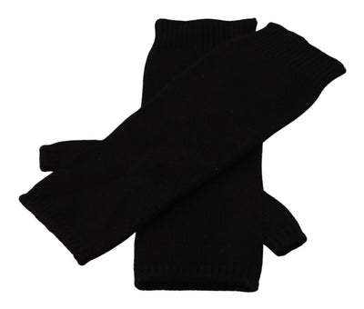 Dolce & Gabbana Schwarze gestrickte fingerlose ellbogenlange Handschuhe
