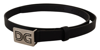 Dolce & Gabbana Schwarzes Leder Silber DG Logo Schnalle Gürtel