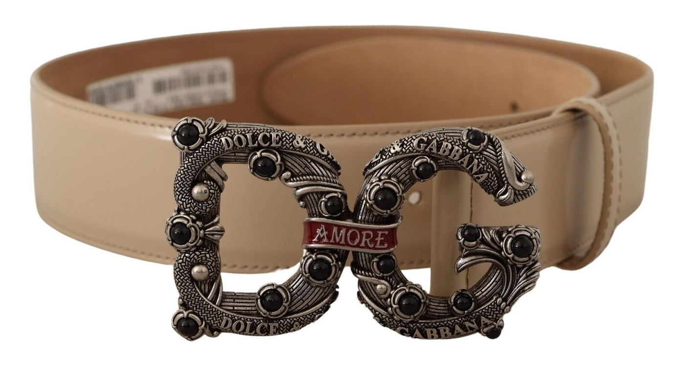 Dolce & Gabbana Beige Leder Silberne Logoschnalle Amore Gürtel