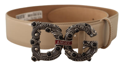 Dolce & Gabbana Beige Leder Silberne Logoschnalle Amore Gürtel