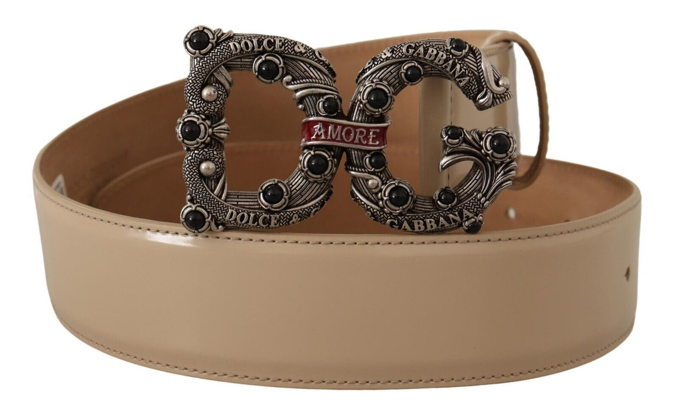 Dolce & Gabbana Beige Leder Silberne Logoschnalle Amore Gürtel