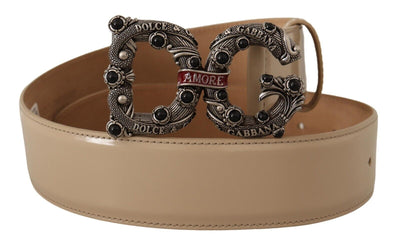 Dolce & Gabbana Beige Leder Silberne Logoschnalle Amore Gürtel