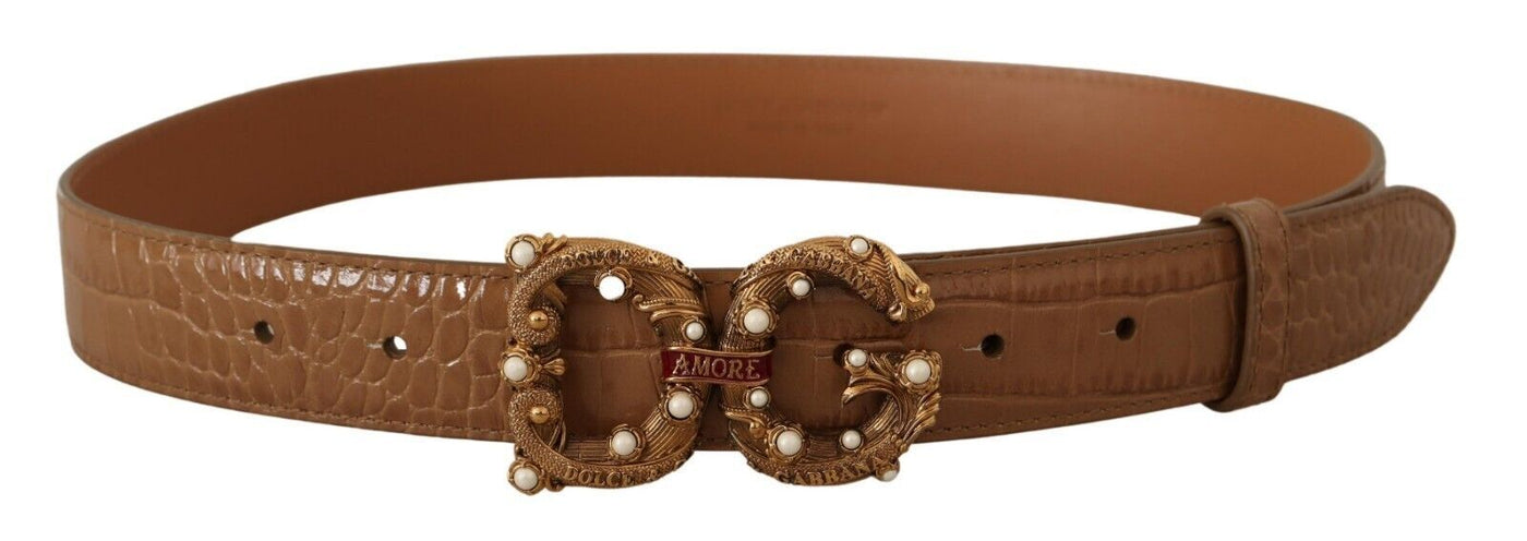 Dolce & Gabbana Brauner Logo-Amore-Gürtel aus Leder mit Krokodil-Muster