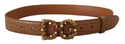 Dolce & Gabbana Brauner Logo-Amore-Gürtel aus Leder mit Krokodil-Muster