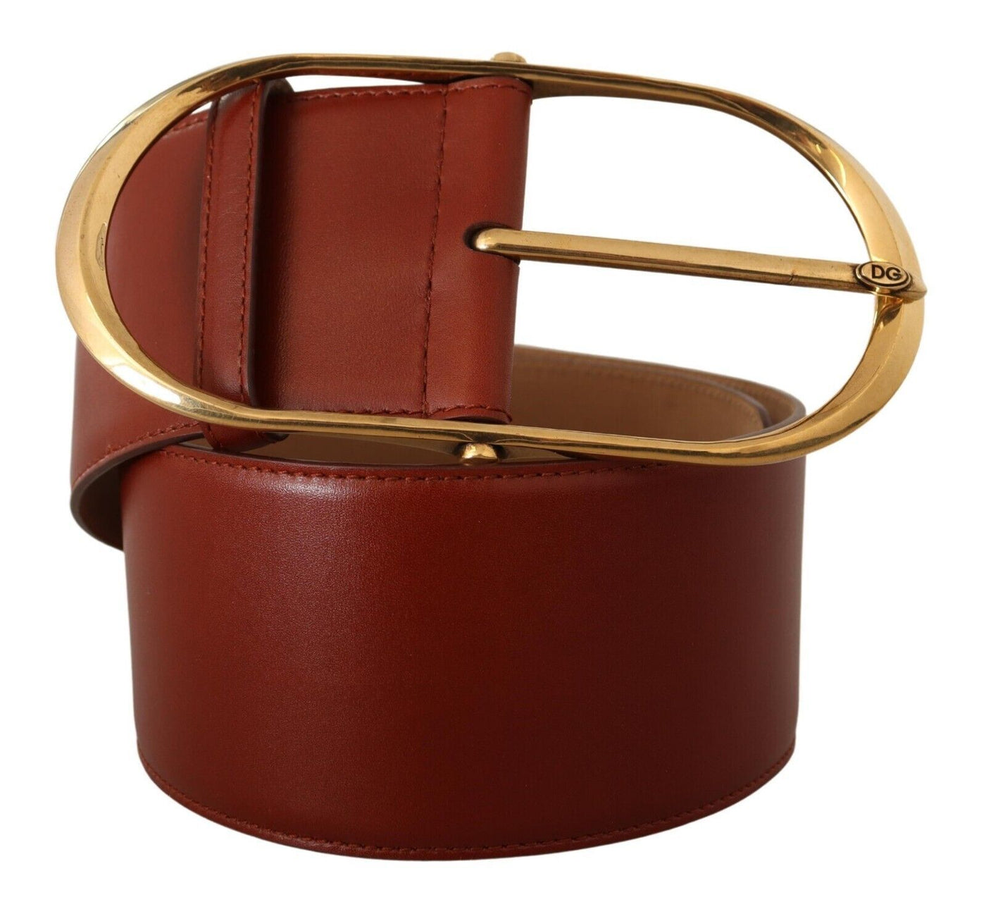 Dolce & Gabbana Kastanienbrauner Ledergürtel mit ovaler Metallschnalle