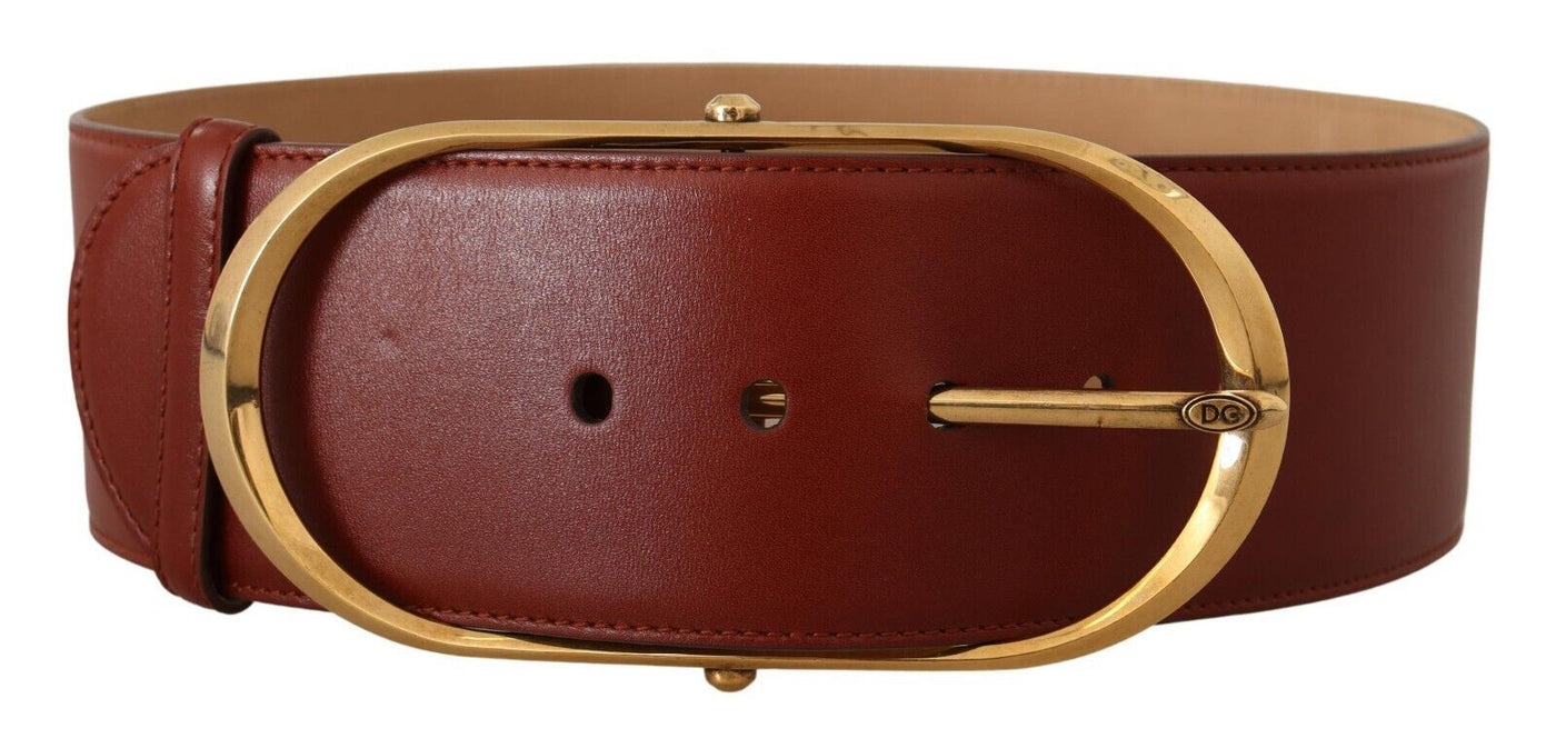 Dolce & Gabbana Kastanienbrauner Ledergürtel mit ovaler Metallschnalle