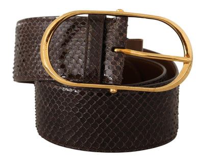Dolce & Gabbana Brauner Exotenledergürtel mit ovaler Schnalle
