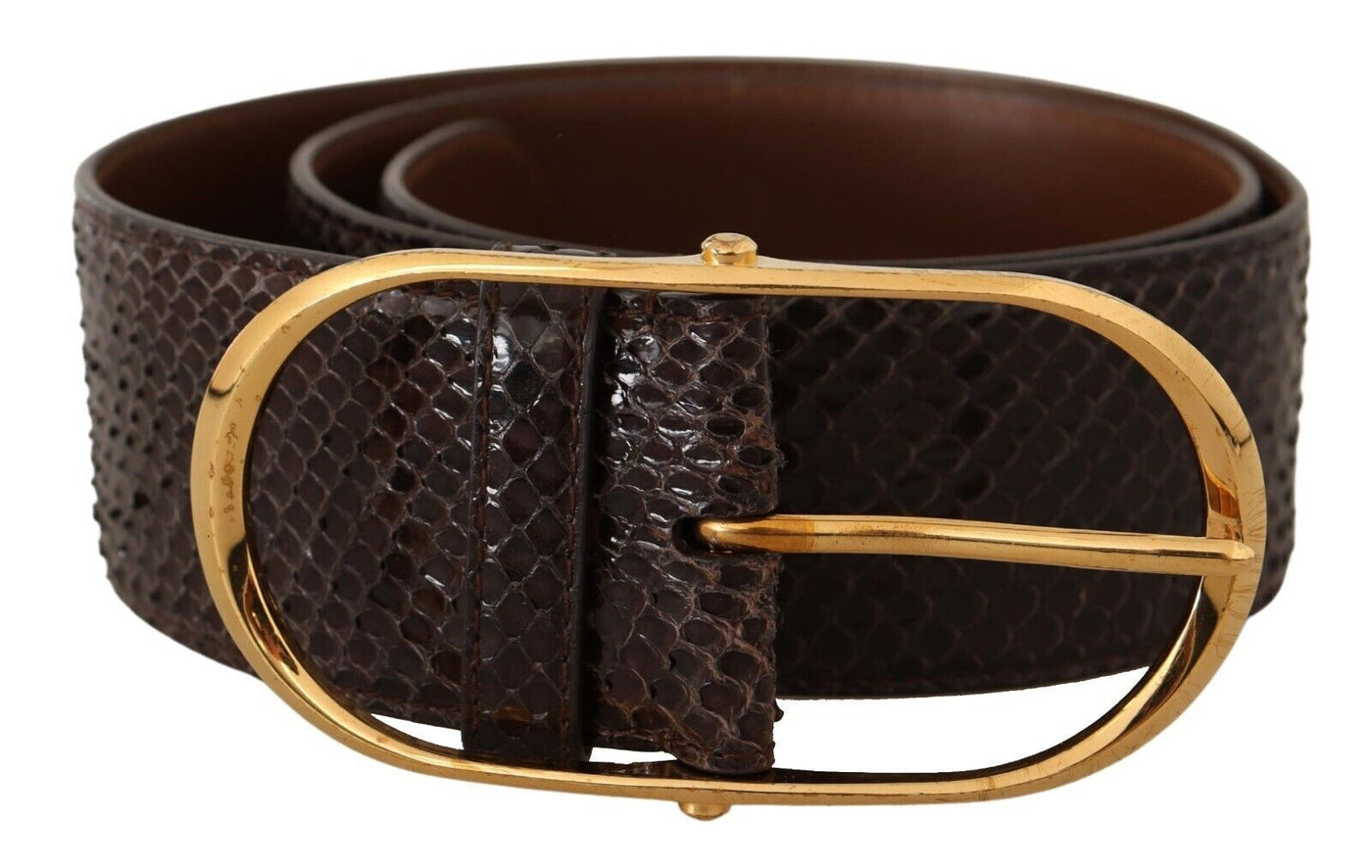Dolce & Gabbana Brauner Exotenledergürtel mit ovaler Schnalle