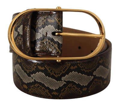 Dolce & Gabbana Brauner Pythonledergürtel mit ovaler Schnalle