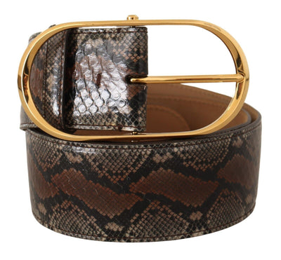 Dolce & Gabbana Brauner Exotenledergürtel mit ovaler Schnalle