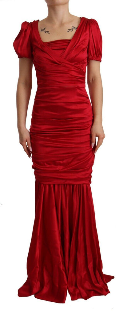 Dolce & Gabbana Rotes Seiden-Stretch-Etuikleid im Meerjungfrau-Look