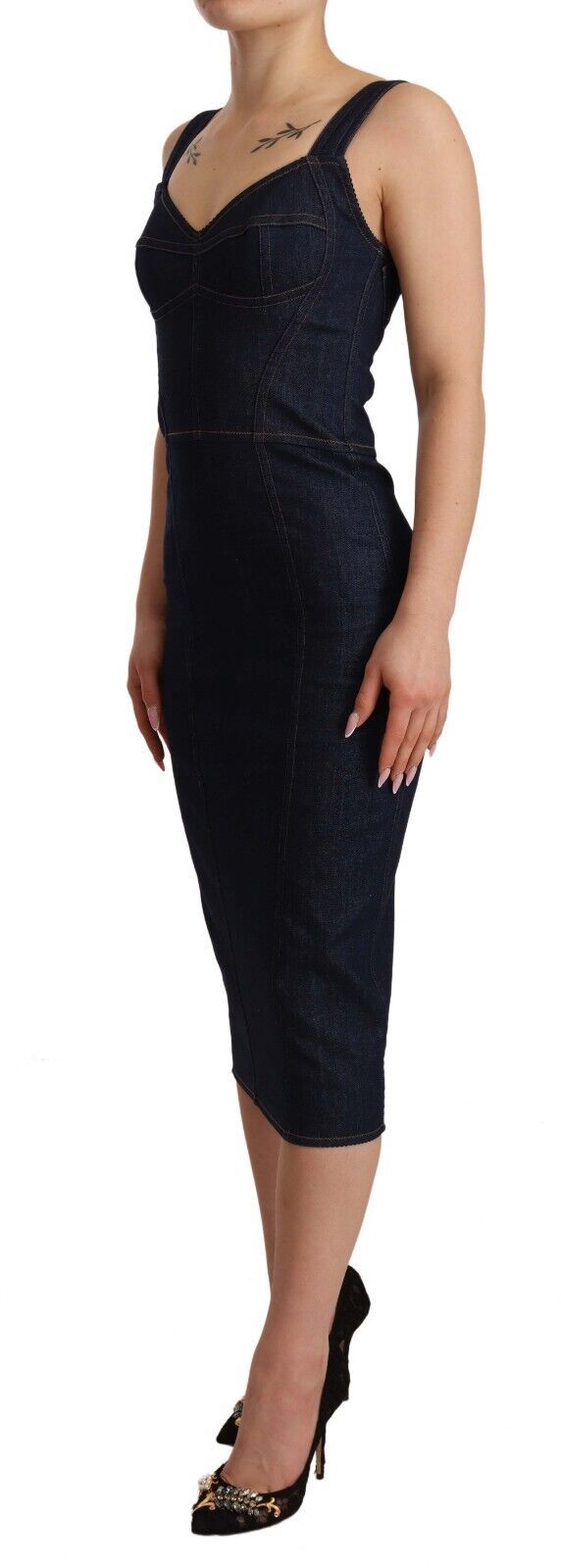 Dolce & Gabbana Dunkelblaues Baumwoll-Denim-Midikleid