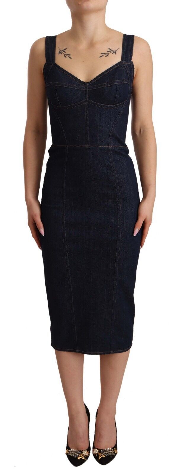 Dolce & Gabbana Dunkelblaues Baumwoll-Denim-Midikleid