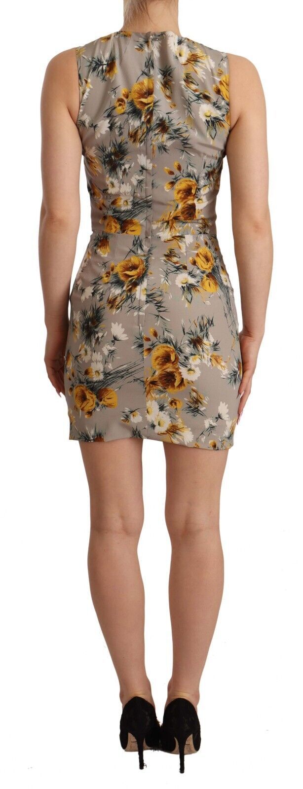 Dolce & Gabbana Graues Stretch-Minikleid aus Seide mit Blumenmuster