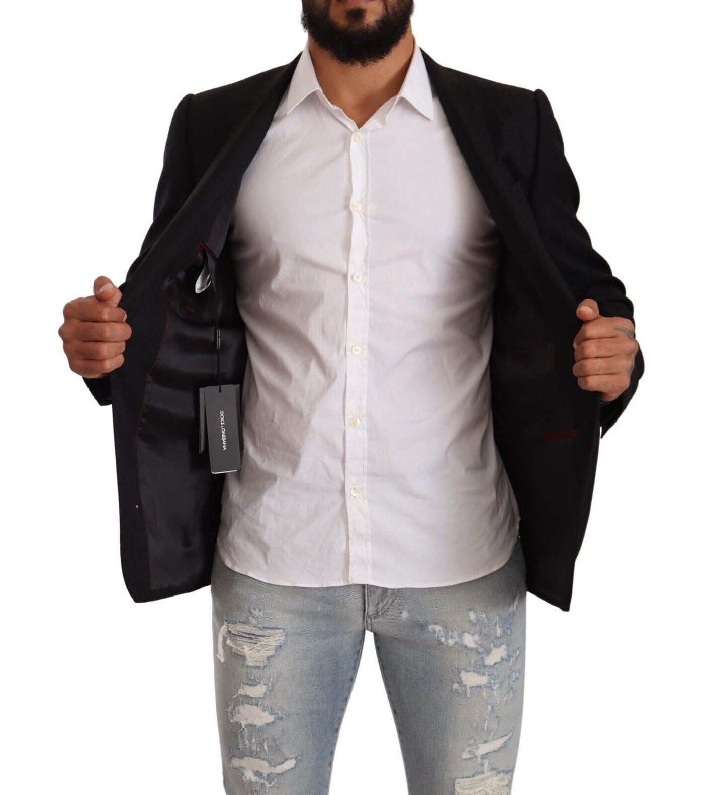 Dolce & Gabbana Schwarzer einreihiger Wollanzug GOLD Jacket