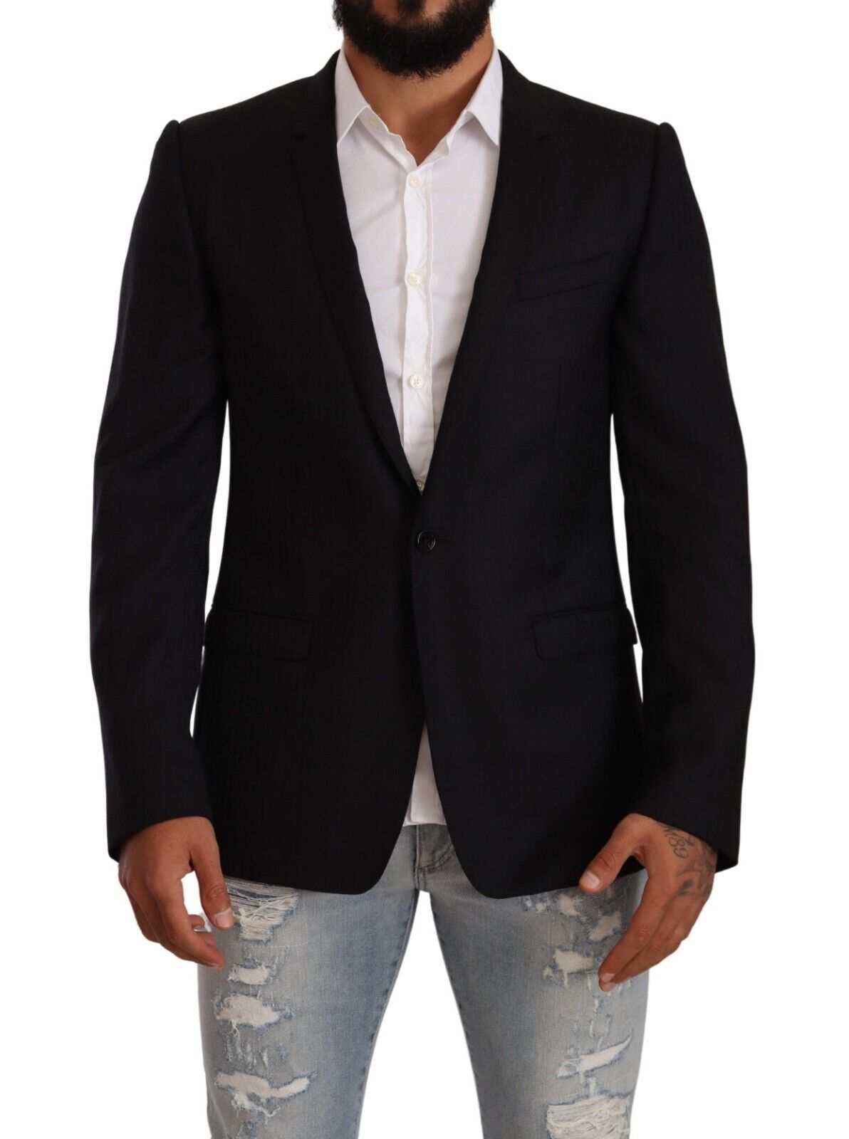 Dolce & Gabbana Schwarzer einreihiger Wollanzug GOLD Jacket
