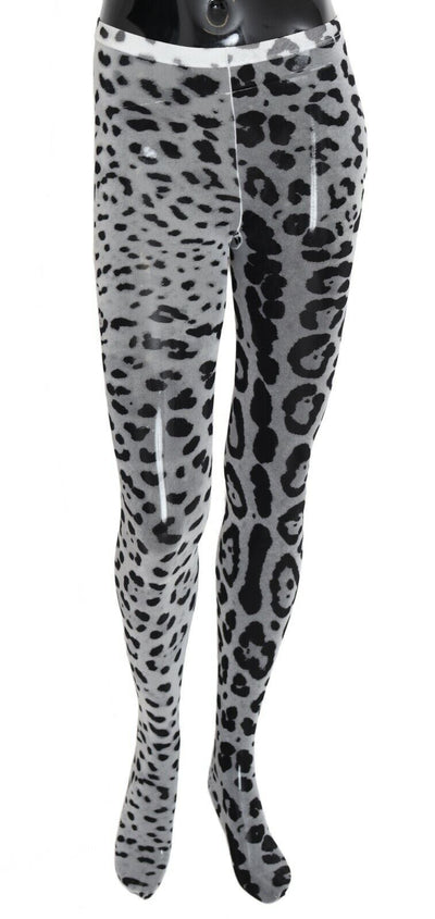 Dolce & Gabbana Graue Strumpfhose mit Leopardenmuster aus Mesh-Nylon