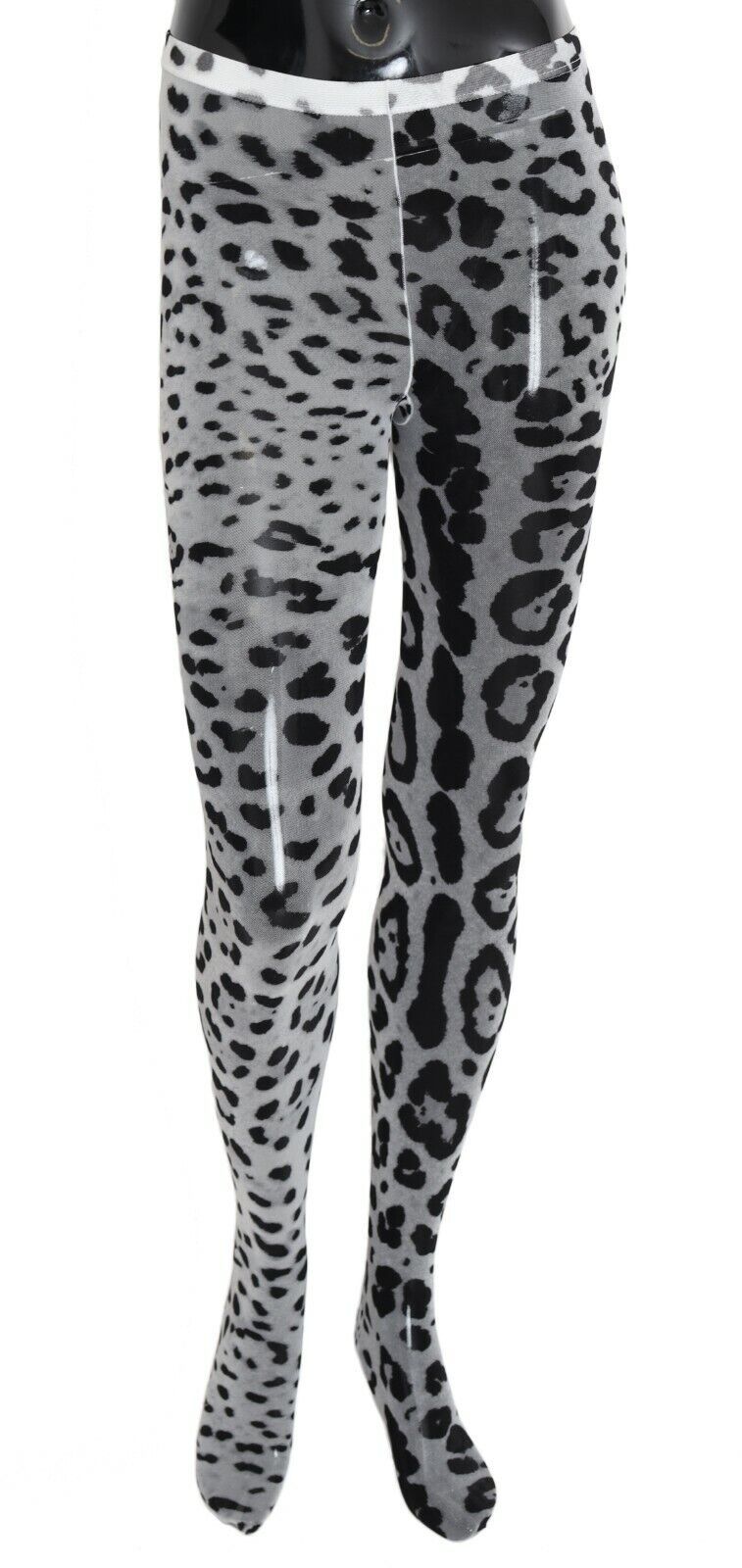 Dolce & Gabbana Graue Strumpfhose mit Leopardenmuster aus Mesh-Nylon