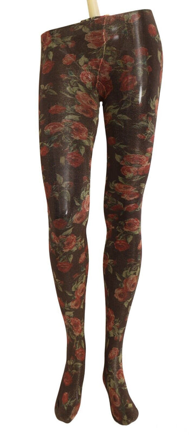 Dolce & Gabbana Schwarze Strümpfe mit Blumendruck Nylon Strumpfhose