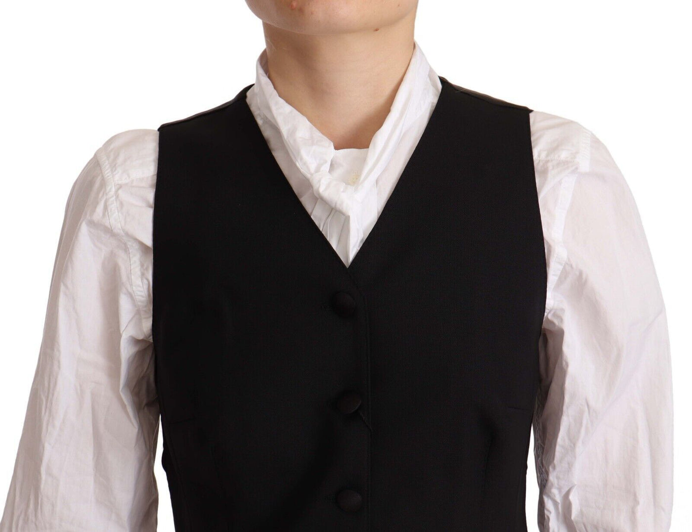 Dolce & Gabbana Schwarzes ärmelloses Weste Viskose-Top mit Knopfverschluss
