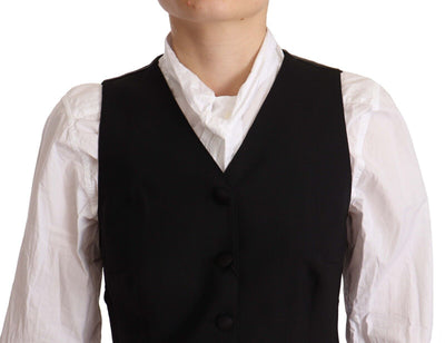 Dolce & Gabbana Schwarzes ärmelloses Weste Viskose-Top mit Knopfverschluss