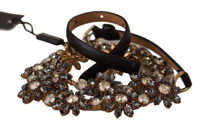 Dolce & Gabbana Schwarzer Gänseblümchen-Kristall-Gürtel mit Dauphine-Struktur