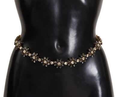 Dolce & Gabbana Schwarzer Gänseblümchen-Kristall-Gürtel mit Dauphine-Struktur