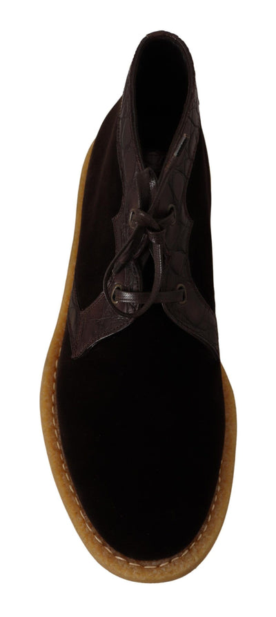 Dolce & Gabbana Exotische Lederstiefel aus braunem Samt