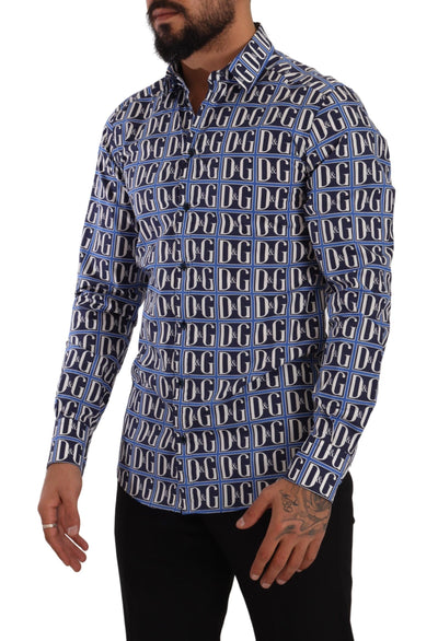 Dolce & Gabbana Blaues Logo Mania Slim Fit Baumwollhemd