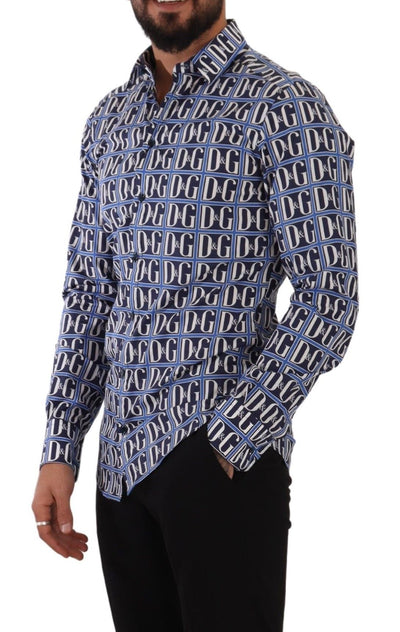 Dolce & Gabbana Blaues Logo Mania Slim Fit Baumwollhemd