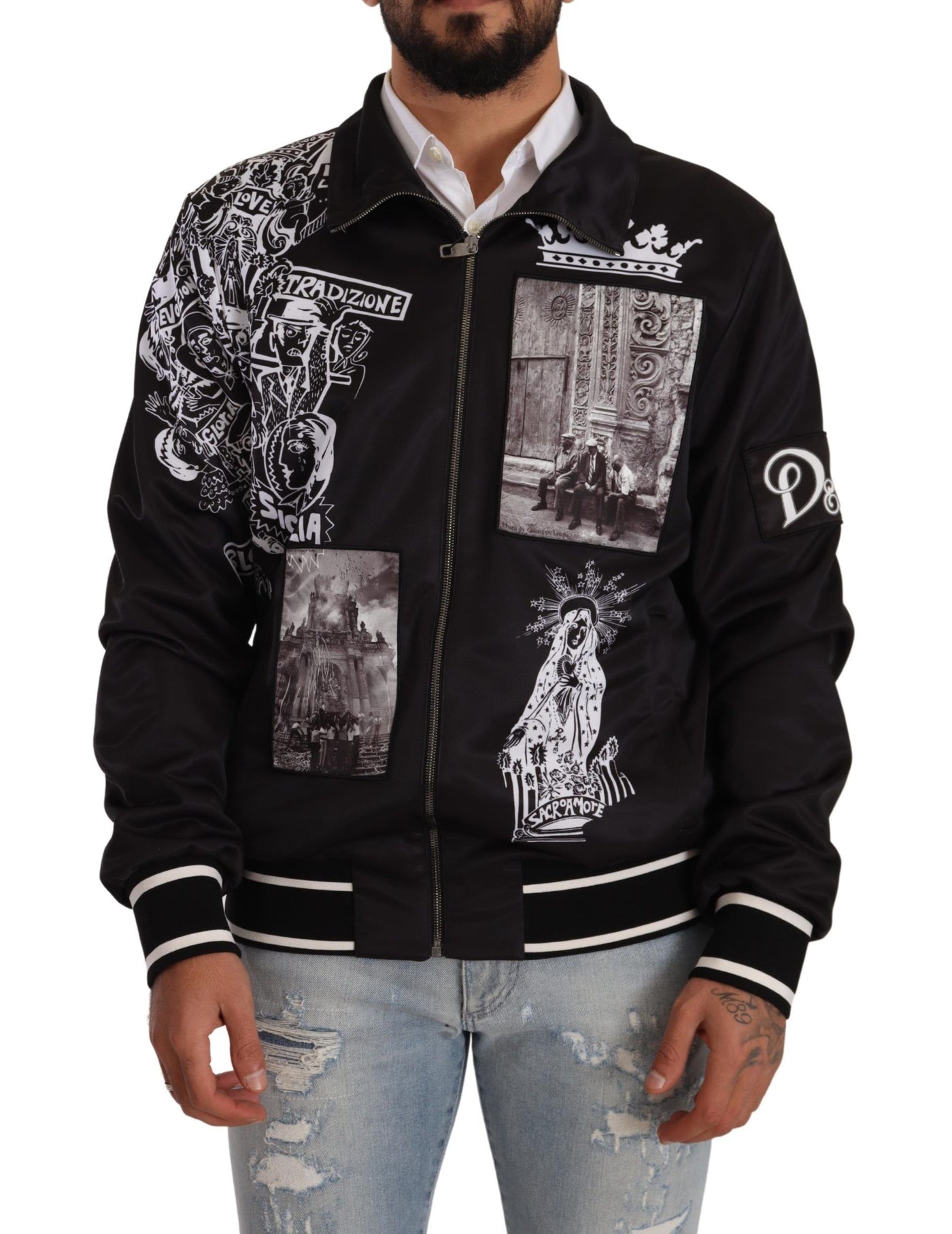 Dolce & Gabbana Superstizione Pullover mit schwarzem Logo-Reißverschluss