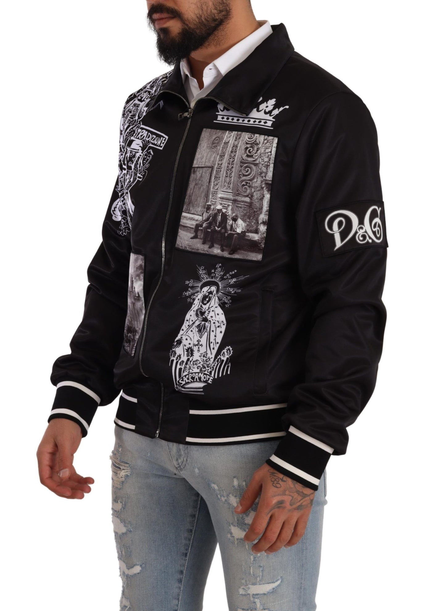 Dolce & Gabbana Superstizione Pullover mit schwarzem Logo-Reißverschluss