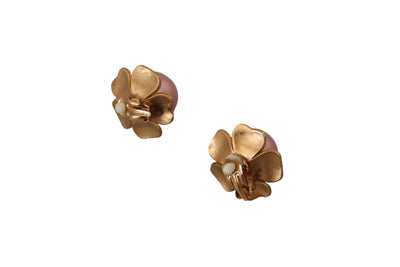 Dolce & Gabbana Goldfarbene Maxi Faux Pearl Floral Clip-on-Schmuck-Ohrringe
