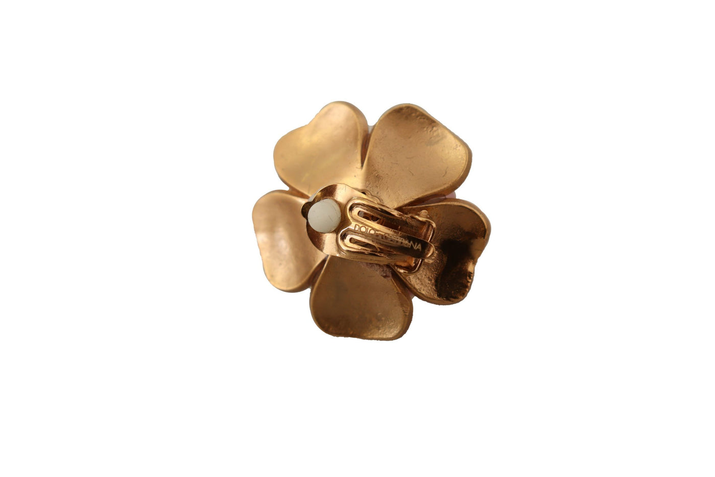 Dolce & Gabbana Goldfarbene Maxi Faux Pearl Floral Clip-on-Schmuck-Ohrringe