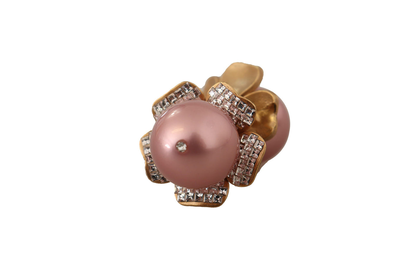 Dolce & Gabbana Goldfarbene Maxi Faux Pearl Floral Clip-on-Schmuck-Ohrringe