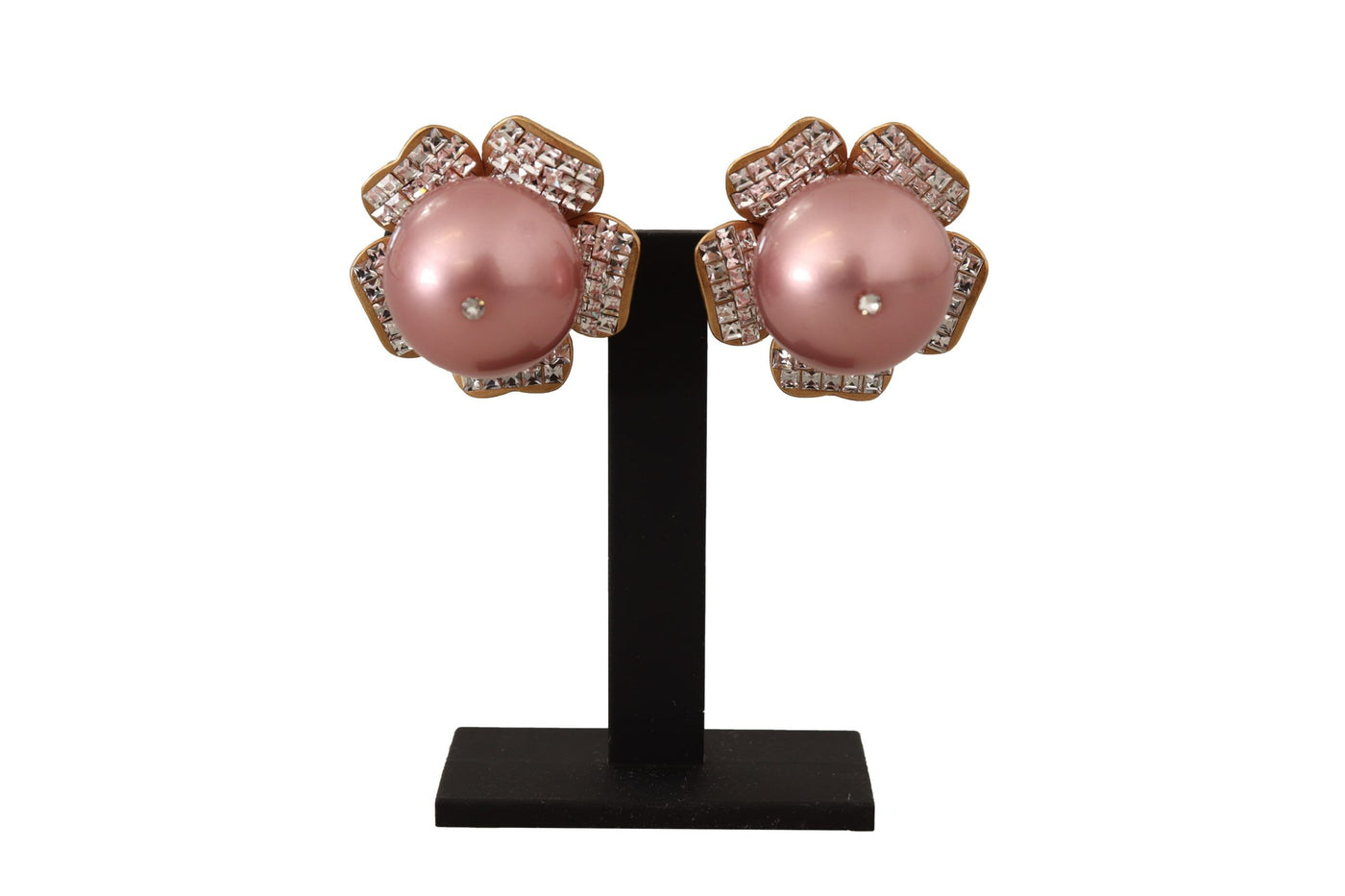 Dolce & Gabbana Goldfarbene Maxi Faux Pearl Floral Clip-on-Schmuck-Ohrringe