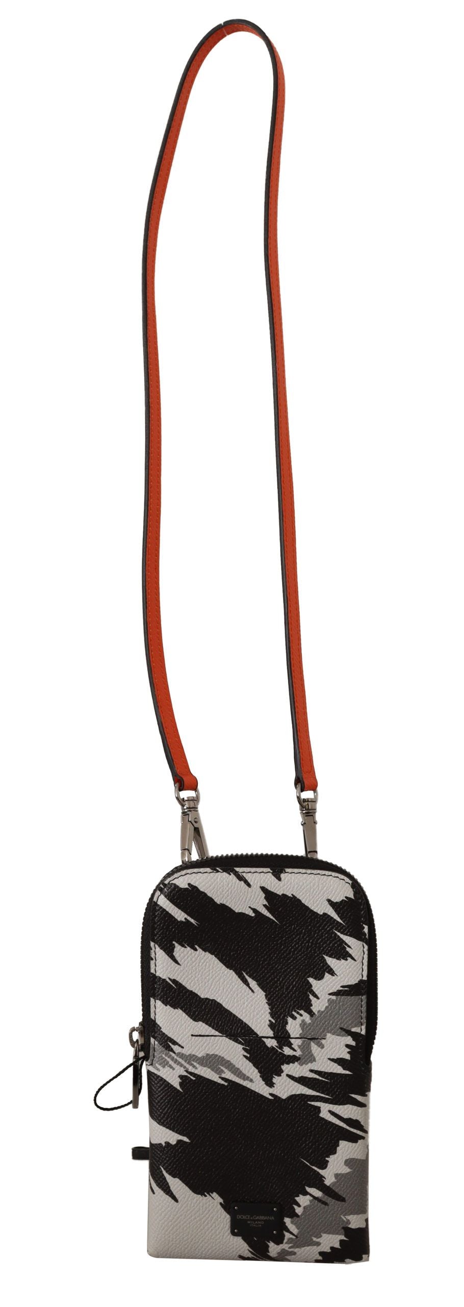 Dolce & Gabbana Graues Leder Kreuz Körper Halsband Karte Tasche Geldbörse
