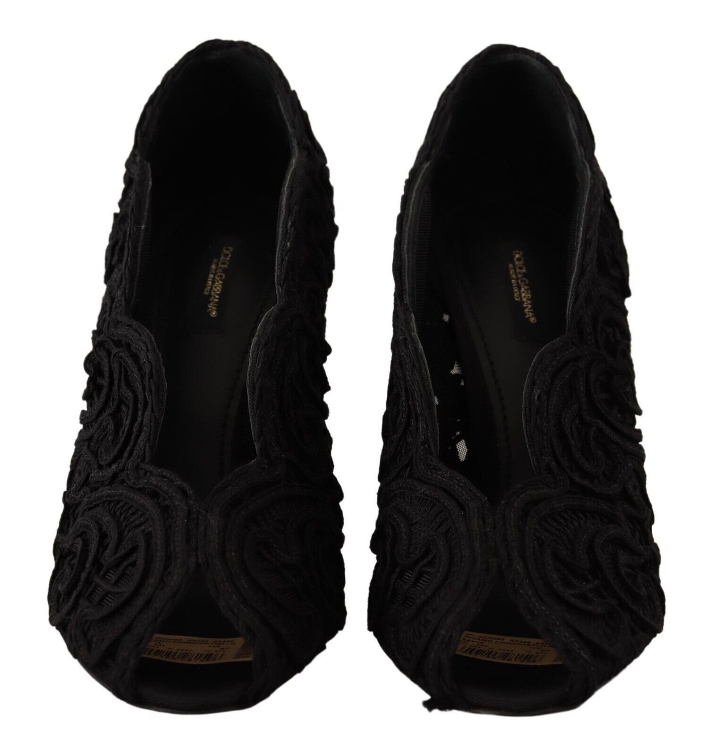 Dolce & Gabbana Schwarze Cordonetto Ricamo Pumps Offene Zehen Schuhe