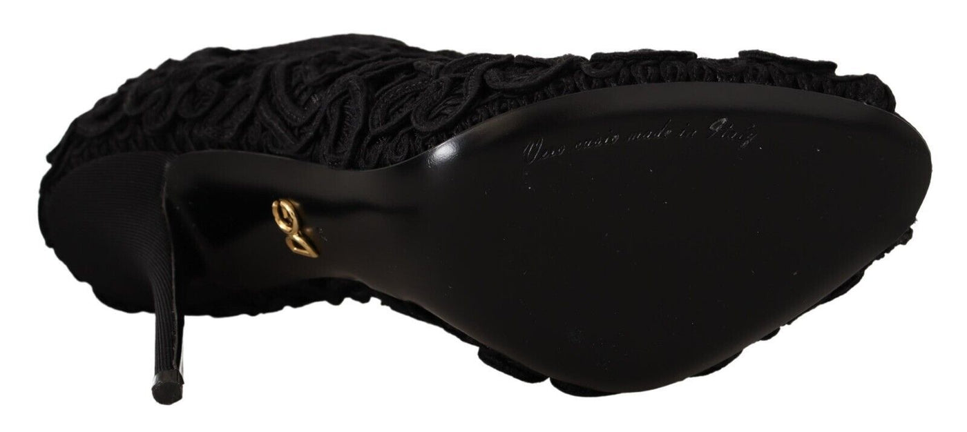 Dolce & Gabbana Schwarze Cordonetto Ricamo Pumps Offene Zehen Schuhe