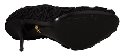 Dolce & Gabbana Schwarze Cordonetto Ricamo Pumps Offene Zehen Schuhe