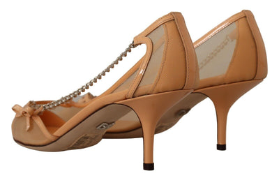 Dolce & Gabbana Pfirsich Mesh Leder Ketten Heels Pumps Schuhe