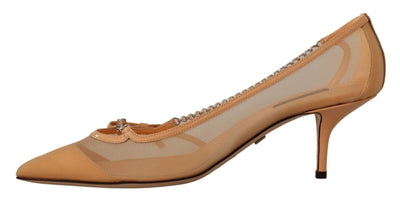 Dolce & Gabbana Pfirsich Mesh Leder Ketten Heels Pumps Schuhe