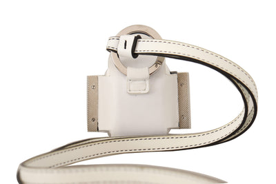 Dolce & Gabbana Weiß Schwarz Lederband Silber Metall Logo Airpods Fall