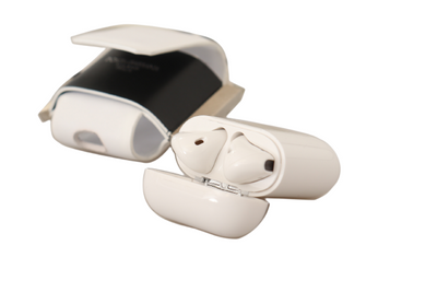 Dolce & Gabbana Weiß Schwarz Lederband Silber Metall Logo Airpods Fall