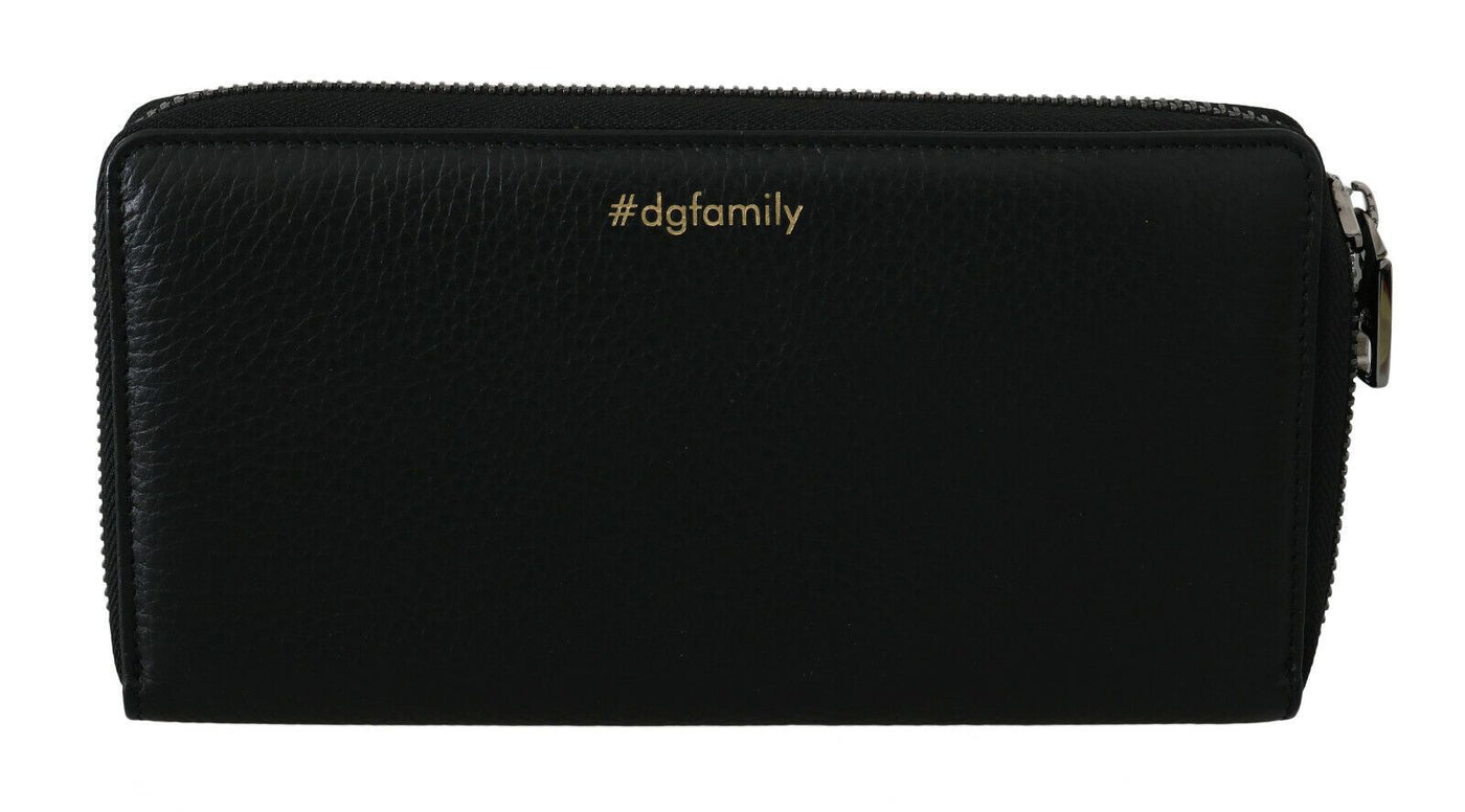 Dolce & Gabbana Schwarzes Leder #DGFAMILY Zipper Continental Herren Geldbörse