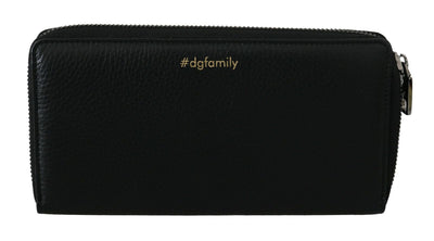 Dolce & Gabbana Schwarzes Leder #DGFAMILY Zipper Continental Herren Geldbörse