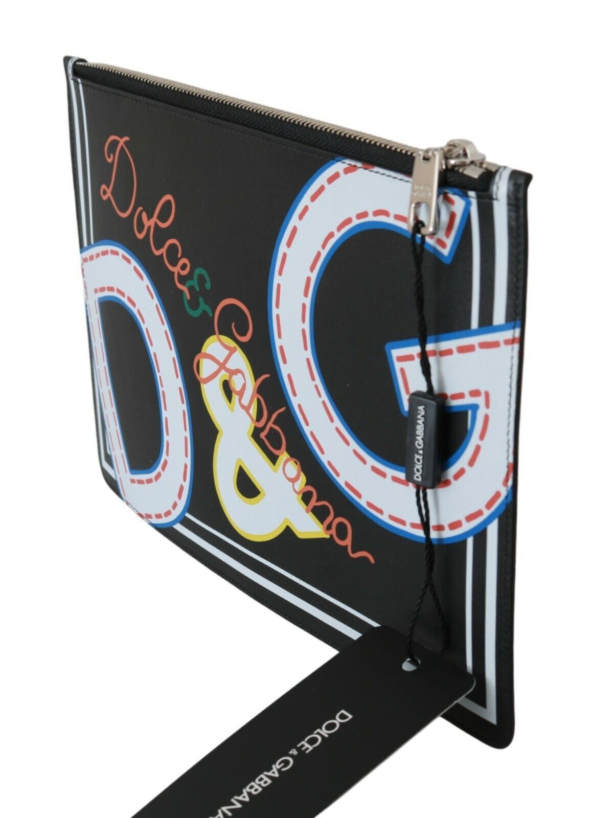 Dolce & Gabbana Schwarz DG Print Herren Zipper Münzgeldbörse Leder Geldbörse