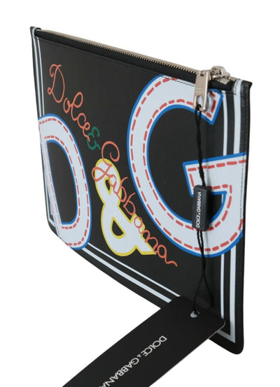 Dolce & Gabbana Schwarz DG Print Herren Zipper Münzgeldbörse Leder Geldbörse