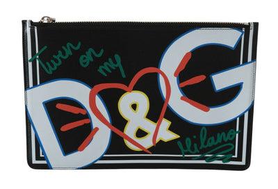 Dolce & Gabbana Schwarz DG Print Herren Zipper Münzgeldbörse Leder Geldbörse